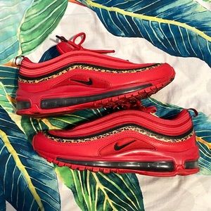 Woman’s Air Max 97 red and leopard print 9.5